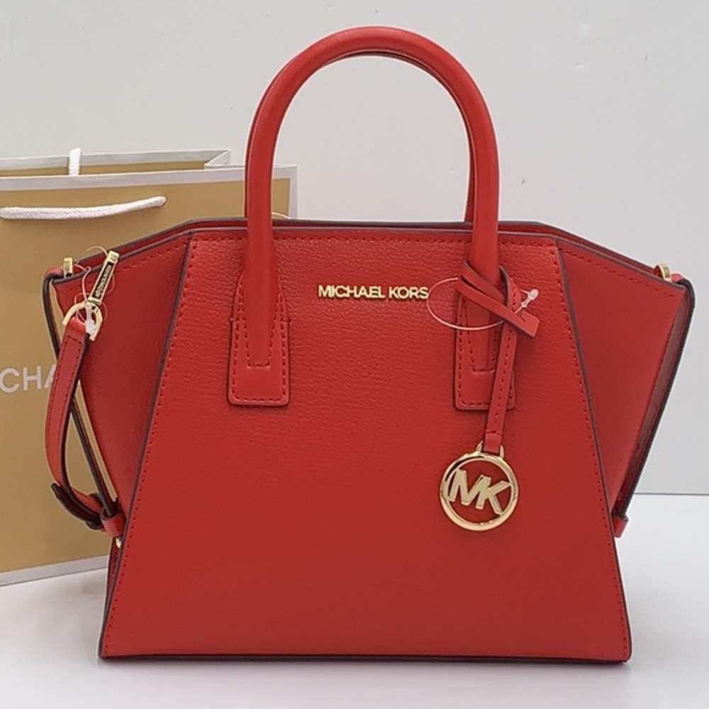 Michael Kors Avril Small Leather Top-Zip Satchel Flame color - Picture 1 of 16
